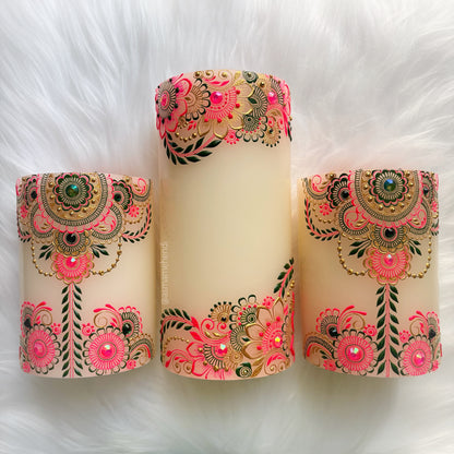 Mehndi Theme Candle Set | Wedding | Engagement | Home Decor