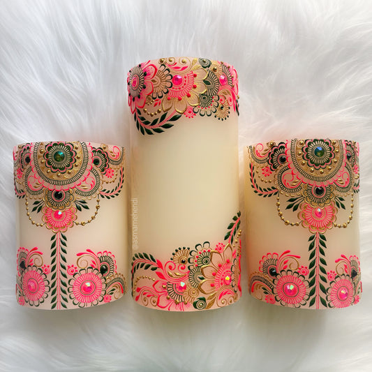 Mehndi Theme Candle Set | Wedding | Engagement | Home Decor